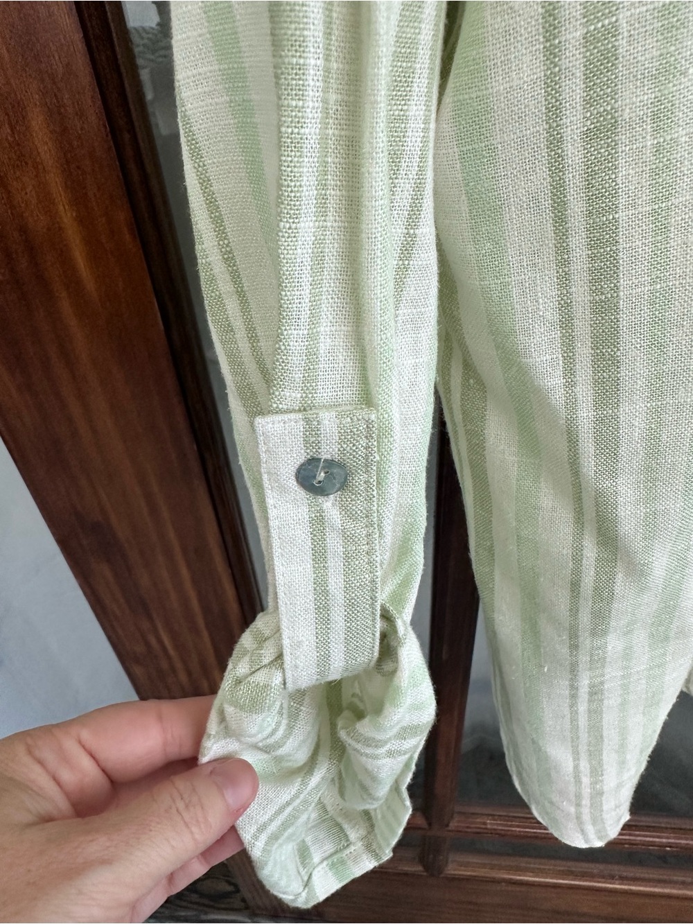 Ruby Rd Size 3X Linen Blend Button Up Shirt Stripe Crochet Resort Office Travel - Picture 3 of 8